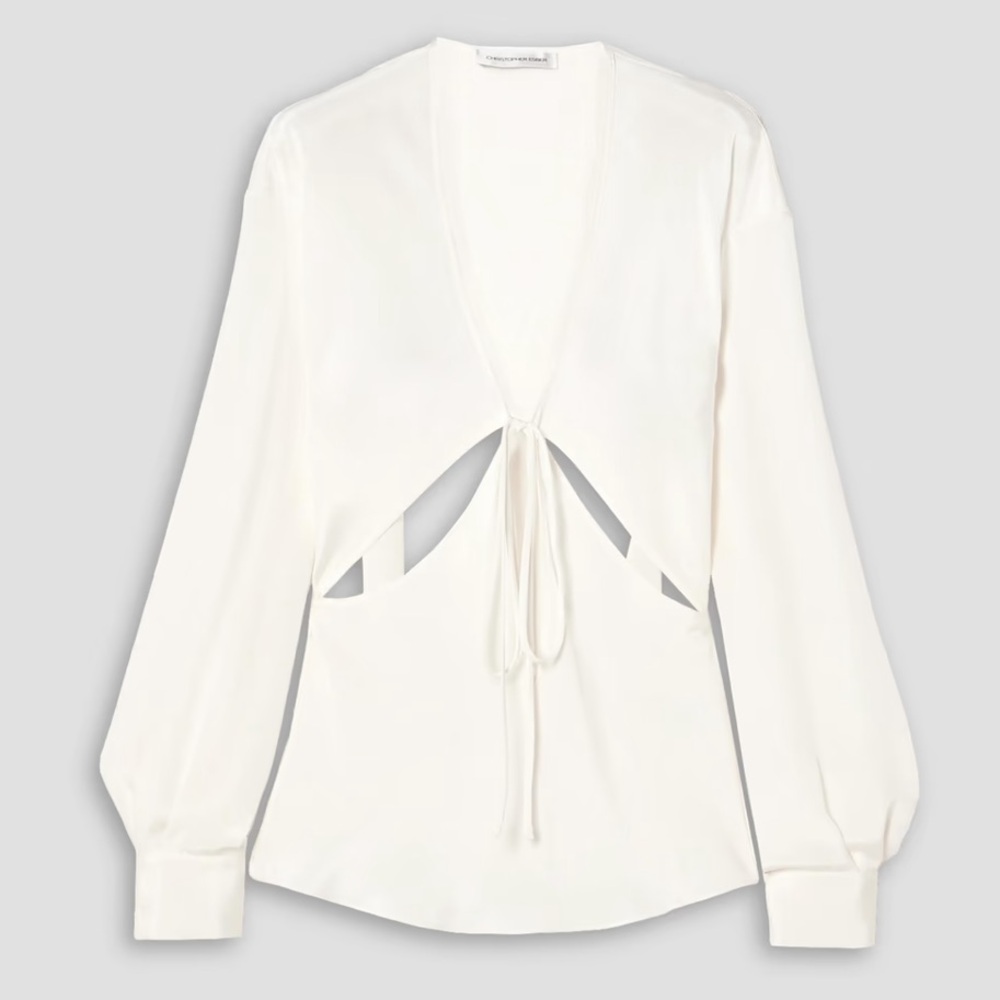 CHRISTOPHER ESBER Triquetra Tie Detail Cutout Silk-Satin Top Size 6 AUS / 0 US